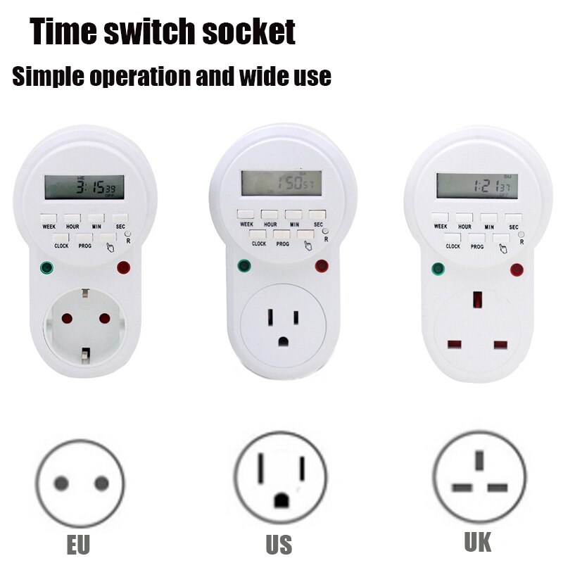 Smart timing socket EU US UK Plug Timer Switch Socket Digital LCD Power Timer Energy-saving Programmable Time Switch Relay