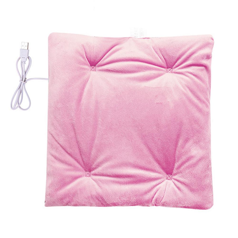 Winter Electric Heating Pad Soft Fleece USB Charging Portable Heated Cushion Home Office Chair Driving Travelling Cold Weather: Pink