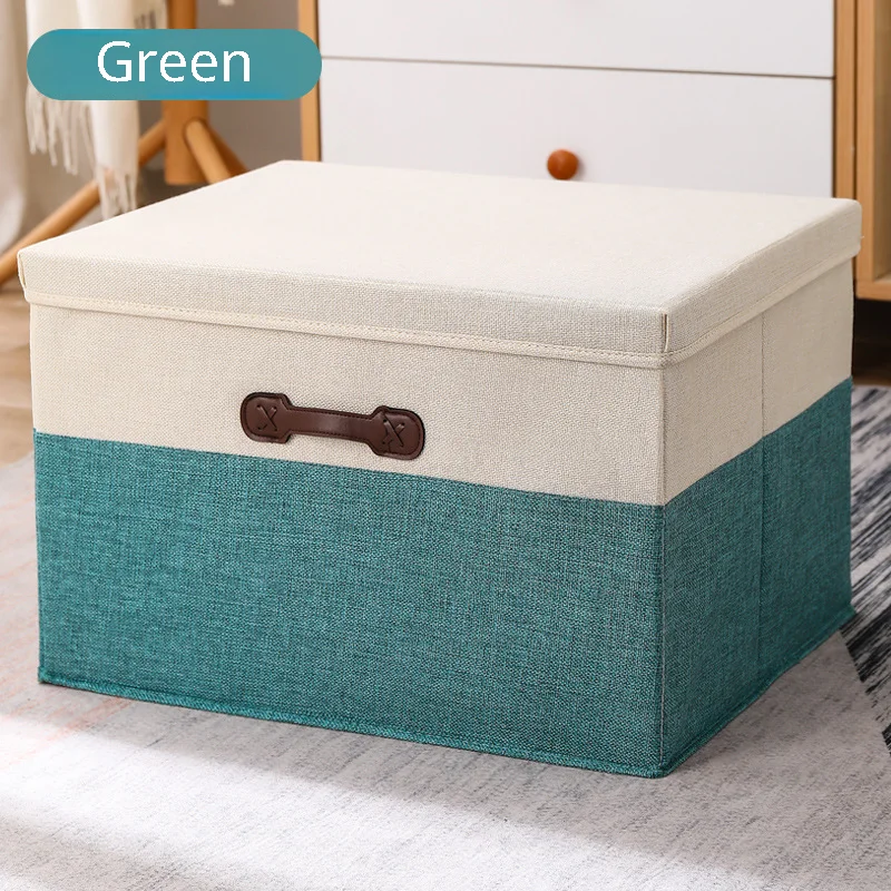 Cotton Linen Folding Storage Box with Lid Closet Drawer Clothes Books Toys Sundries Quilts Organizer Laundry Basket for Wardrobe