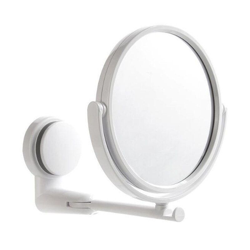 Makeup Mirror 360 Degrees Rotate Round ABS White Wall Suction Bathroom Mirror