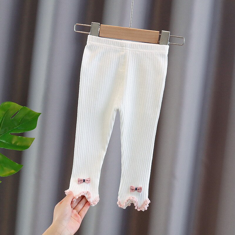 printemps bébé filles coton dentelle macramé nœud coton pantalon maigre enfants enfants Legging pantalon: WHITE / 24M