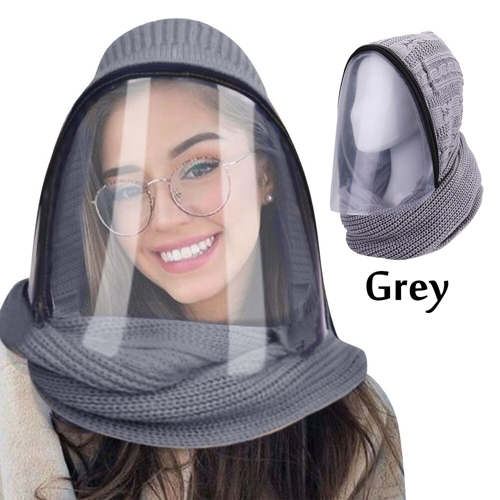 Hooded Face Wear Full Face Mask Outdoor Protector Sports Headwear Scarves Transparent Hooded Adult Hat Winter Warm Scarf: Grey