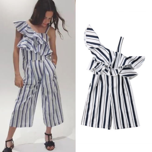 Nuovo Del Capretto Della Ragazza Della Banda Complessiva Ruffle Off Spalla Del Bambino Della Ragazza Del Pagliaccetto Della Tuta Lunga Pant Bambini Abito di Moda Vestiti 3-10Y Estate