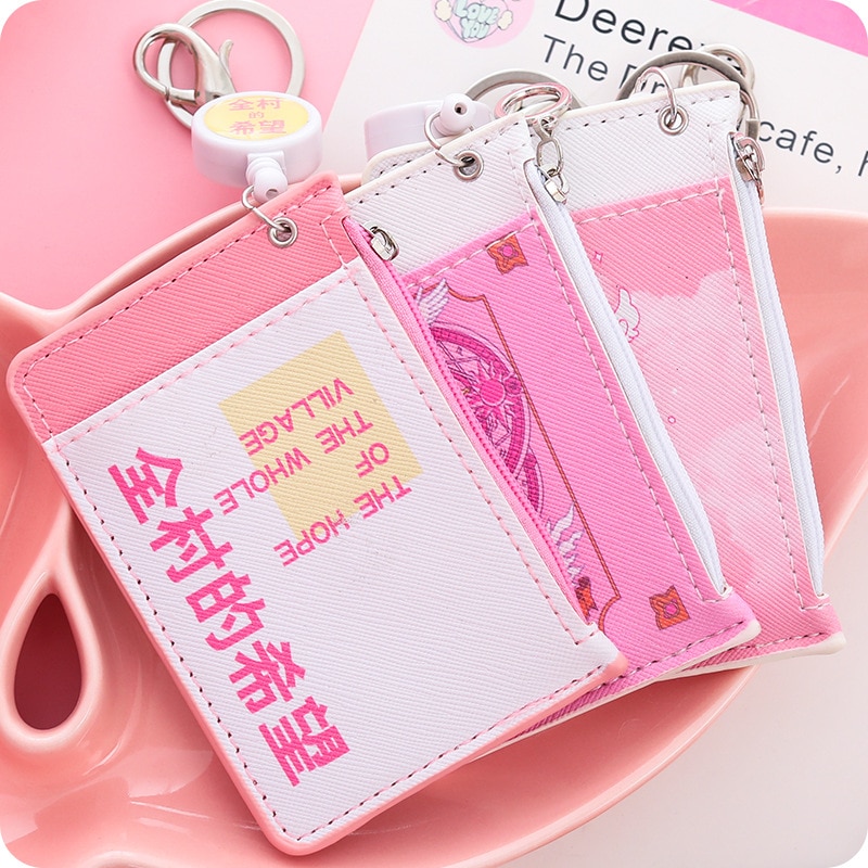 Cute Retractable Reel Coin Purse Women Mini Slim Wallet Student PU Small Clutch Female Cartoon Card Holder Bag Wallet