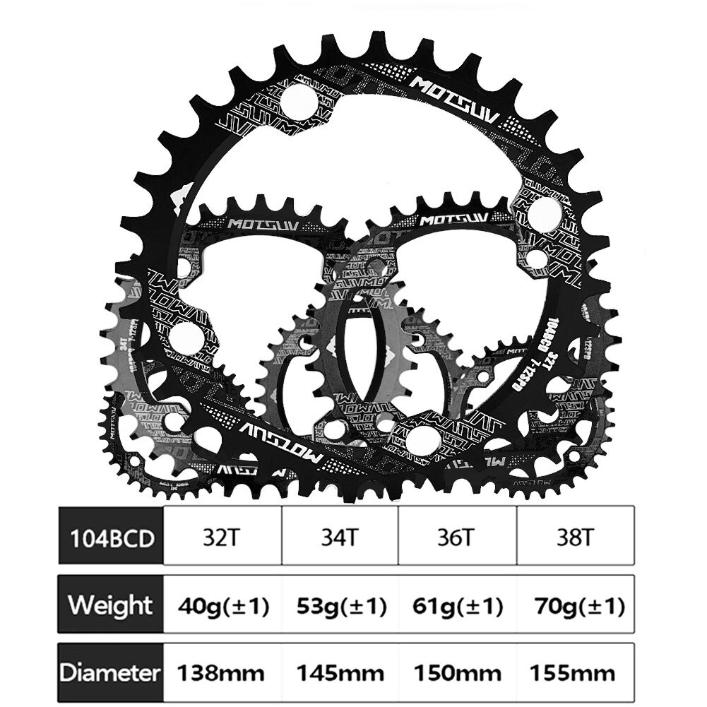 Bicycle Crank 104BCD 32t34t36t38t Round Chain Link Narrow Width Sprocket Rim Crank Auxiliary Single Speed Chain Disc Gear Plate