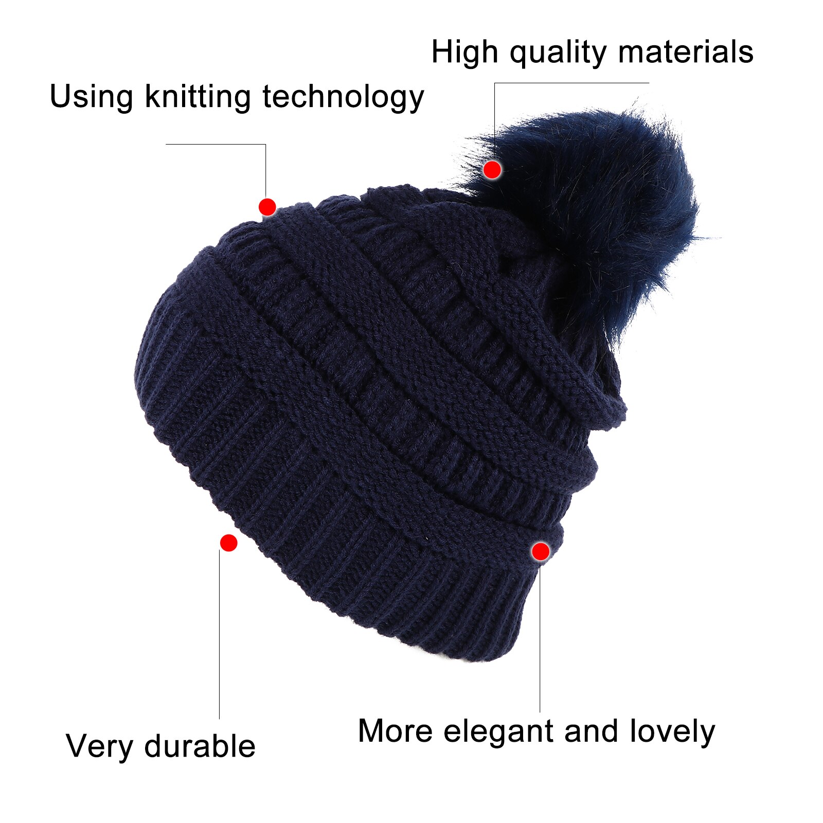 1Pc Winter Knit Fluffy Modieuze Winter Warm Hoeden Gebreide Beanie