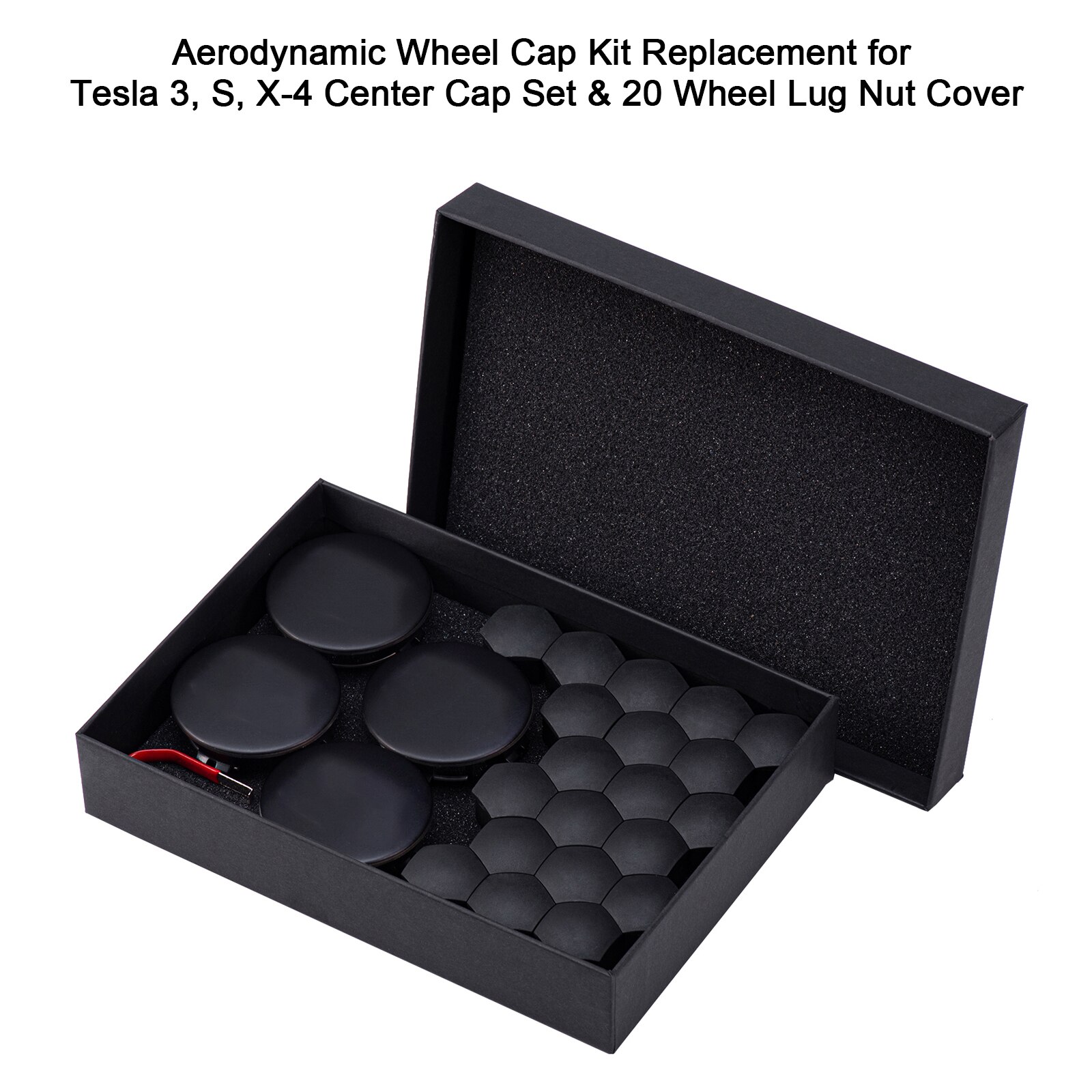 Aerodynamic Wheel Caps Kit Replacement for Tesla 3, S, X-4 Center Caps Set &amp; 20 Wheel Lug Nut Cover