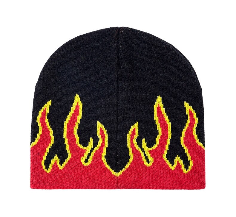 Flamme beanie varme vinter hatte til mænd kvinder damer ur docker akryl kranium cap strikket hip hop efterår afslappet skullies udendørs: Rød
