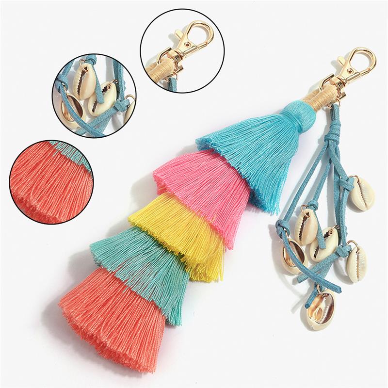 1pc Bohemien handgefertigt Tasche Anhänger Frauen Zubehör Charme Hülse Quaste Keychain Mehrfarbig Mit Quasten Für Sommer