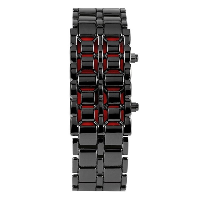 Herenhorloge Volledig Metalen Digitale Lava Polshorloge Iron Metalen Rode Led Blauw Led Samurai Voor Mannen Jongen Sport Jurk elektronische Horloges: 01