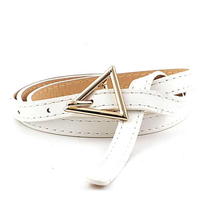 Persoonlijkheid Vrouwen Lederen Dunne Riem Metalen Driehoek Pin Gesp Taille Riemen Mode Dames Jurk Jeans Tailleband: White