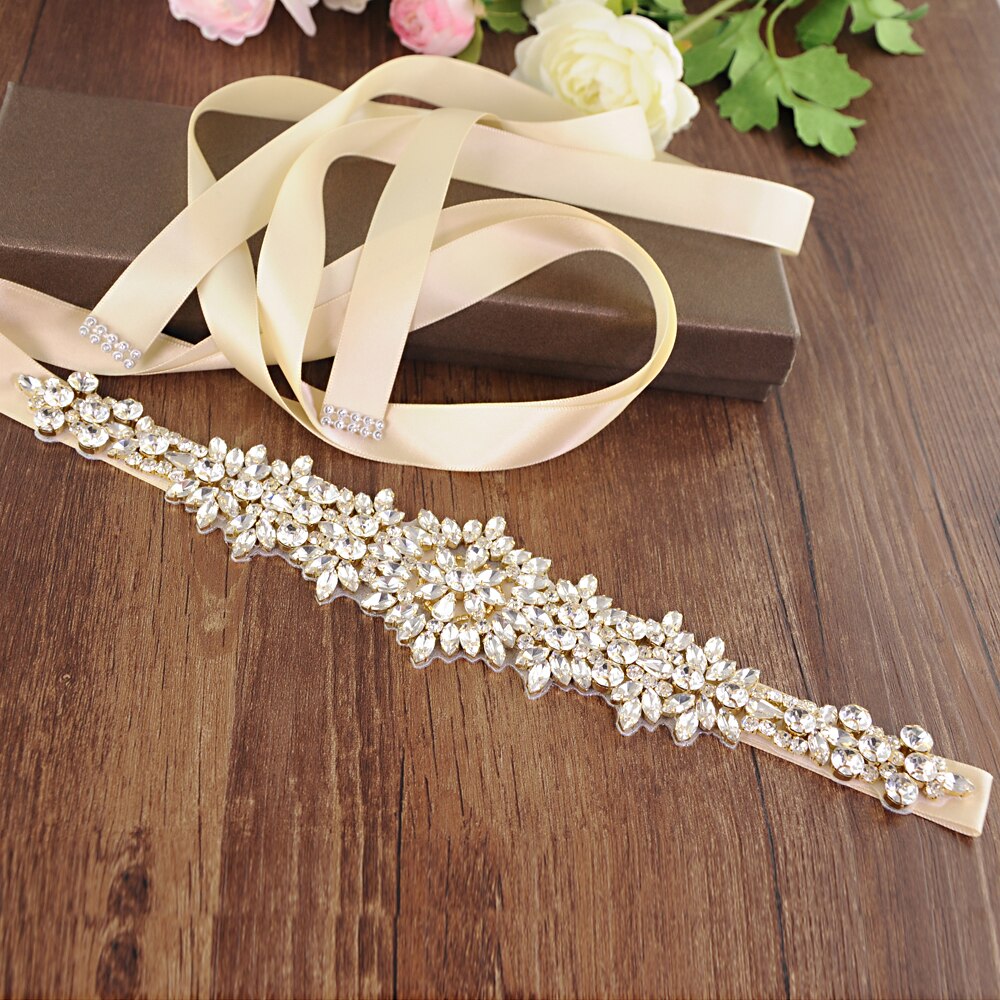 TRiXY S319-G Goldene Strass Gürtel Braut Gürtel Schärpen Bänder Hochzeit Gürtel Schärpen funkelnd Braut Gürtel Brautjungfern Kleider Gürtel