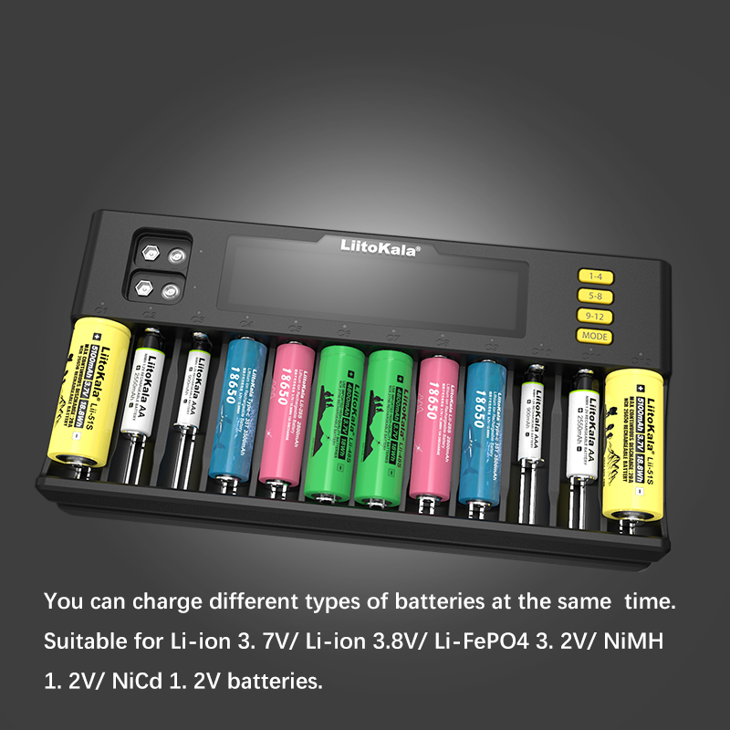 Liitokala lii -s8 s12 akkulaturi 9v li-ion 3.7v nimh 1.2v li-fepo 4 3.2v 3.8v 18650 26650 21700 26700 16340 18350 aa aaa