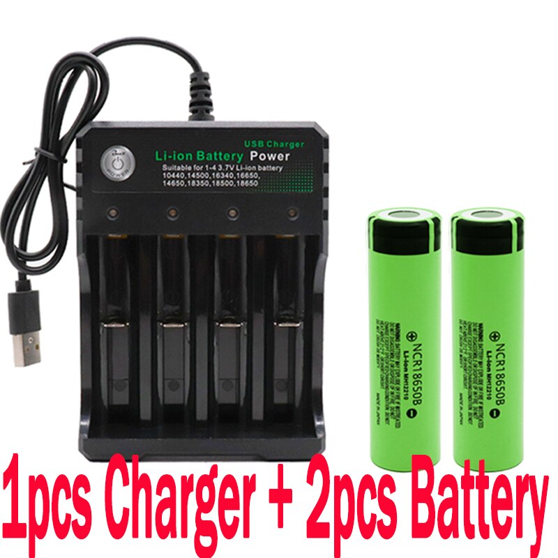 Baterías recargables originales 18650 NCR18650B 3,7 v 3400mah 18650, batería de repuesto de litio para linterna, cargador de baterías: Rojo