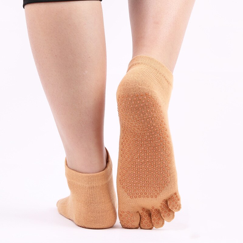 2 Pairs Vrouwen Sport Sokken Antislip Siliconen Vijf Teen Sok Vrouw Ballet Yoga Training Gym Fitness Pilates Sokken: orange