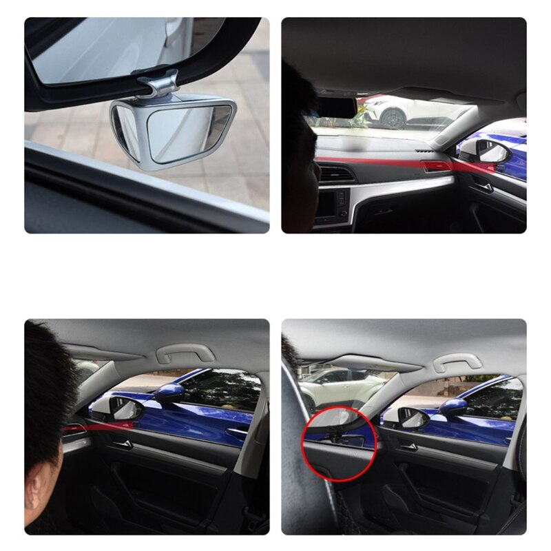 Rearview Double Mirrow Glass Reduce Blind Spots Stable Adhesive 360° Rotate Blind Spot Side View Mirror Universal Fit