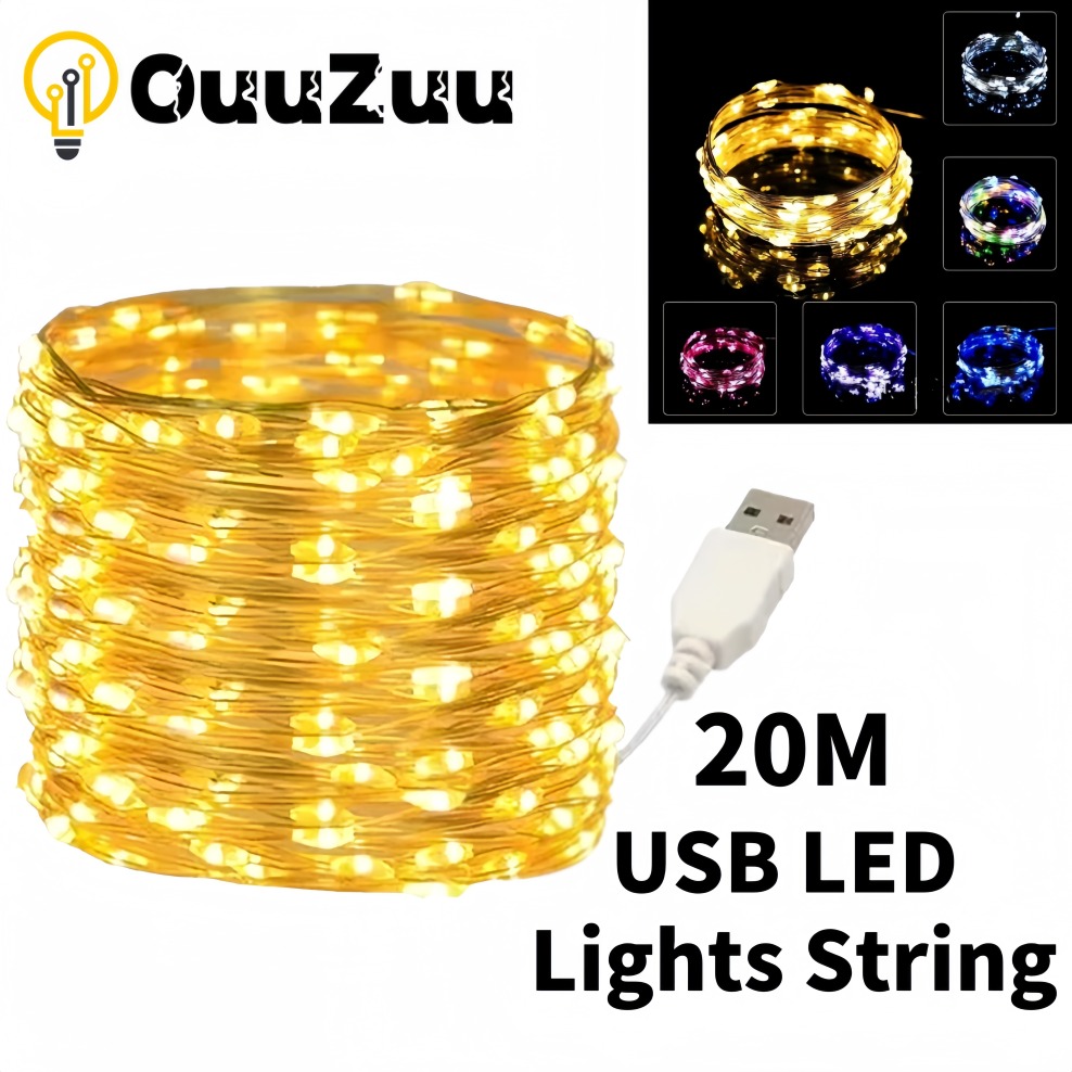 20m vattentäta usb led-ljusslinga koppar silvertråd girland ljusslingor för jul bröllopsfest dekoration krans