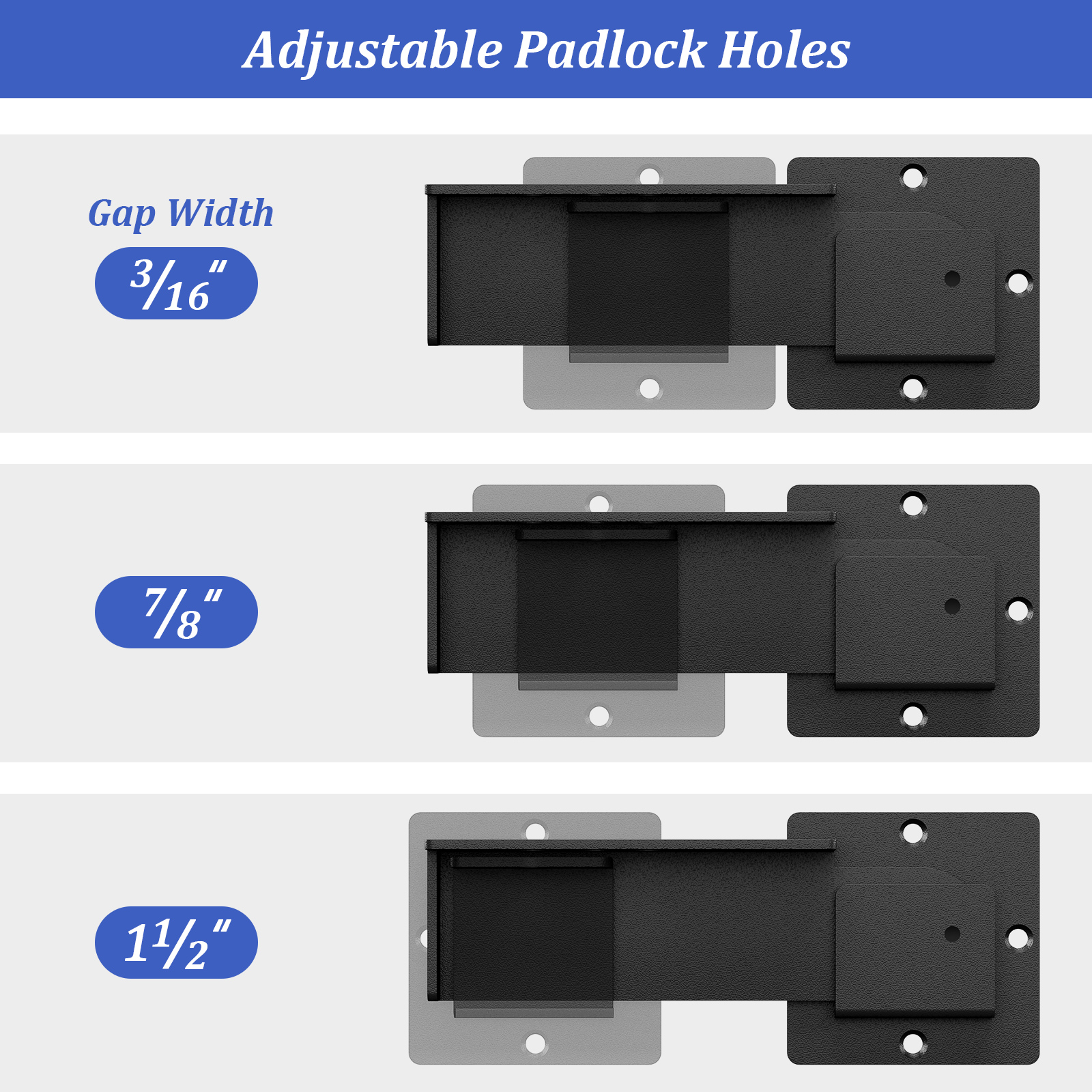 Trava de metal com cadeado, Trava de portão resistente, Fazenda, Preto fosco, Portão ao ar livre, 1 Pacote