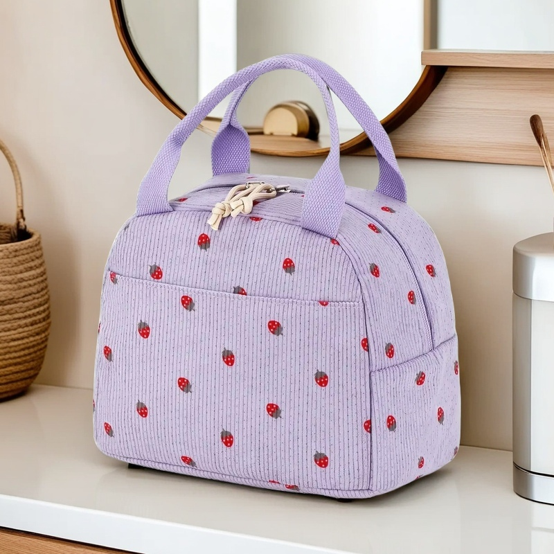 Corduroy Lunch Bag Thermal Insulation Lunch Box Storage Handbag Multifunctional Kid School Cooler Bag Picnic Food Pouch