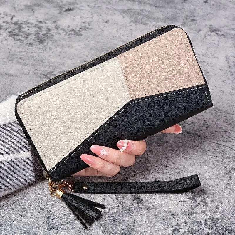 Mode Portemonnees Womens Lange Portemonnees Handtassen Portemonnee Kaarten Houder Pu Lederen Billfold Portemonnee: Black