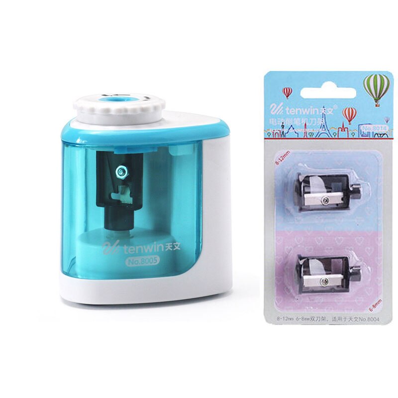 Automatic Electric Pencil Sharpener Portable Auto Student Stationery Rotary Pencil Sharpener for Classroom Home Office Supplies: Blue and 2Pcs blade