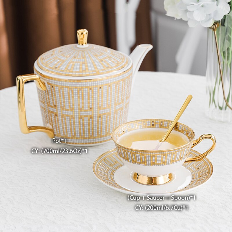 Juego de té de porcelana real de hueso de lujo, taza de té de cerámica, Juego de tetera dorada, taza de café, taza de café de