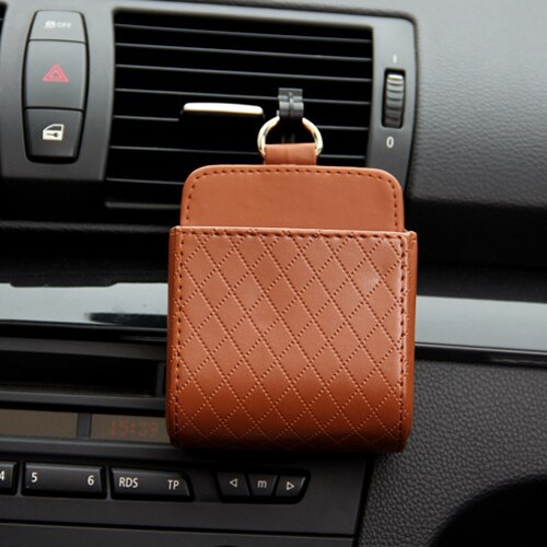 PU leather car socket vents trash can car phone seat bag storage bag for Kia Rio K2 K3 K5 K4 Cerato,Soul,Forte,Sportage R,SORENT: Brown