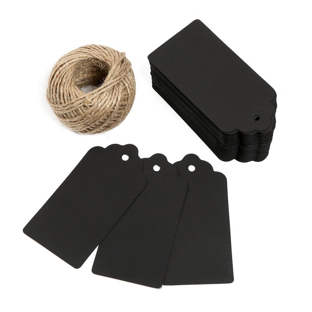 Étiquettes de prix en papier vierge à suspendre, 100 pièces, pour de mariage, magasin, bricolage: Black
