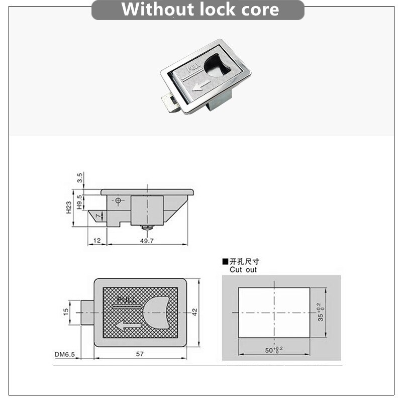 Zinc alloy lock Electric cabinet cabinet panel lock Small handle lock hasp pull open buckle lock Embedded bolt lock: Without lock core