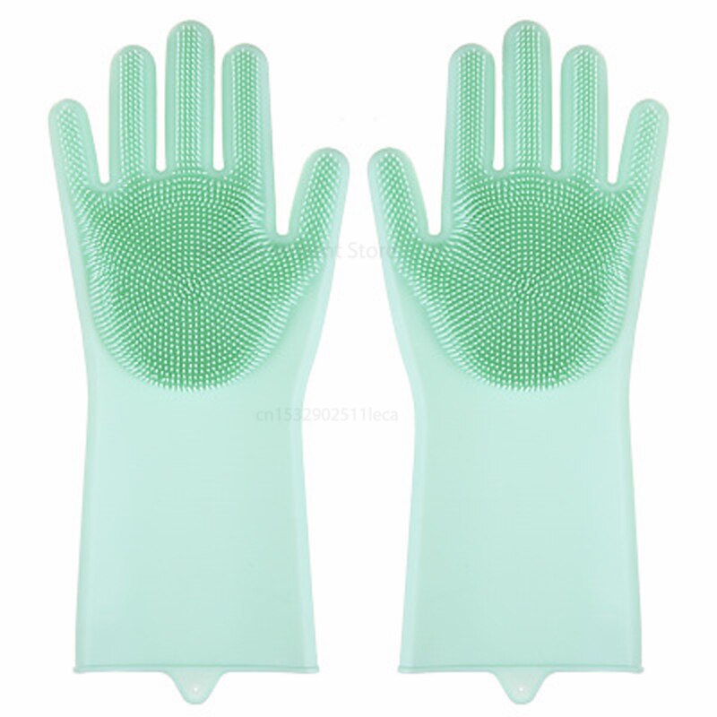 Esponja de silicona mágica para lavar platos, goma para fregar platos, guantes de lavado, limpieza de cocina para el hogar, 1 par: Green 1 pair