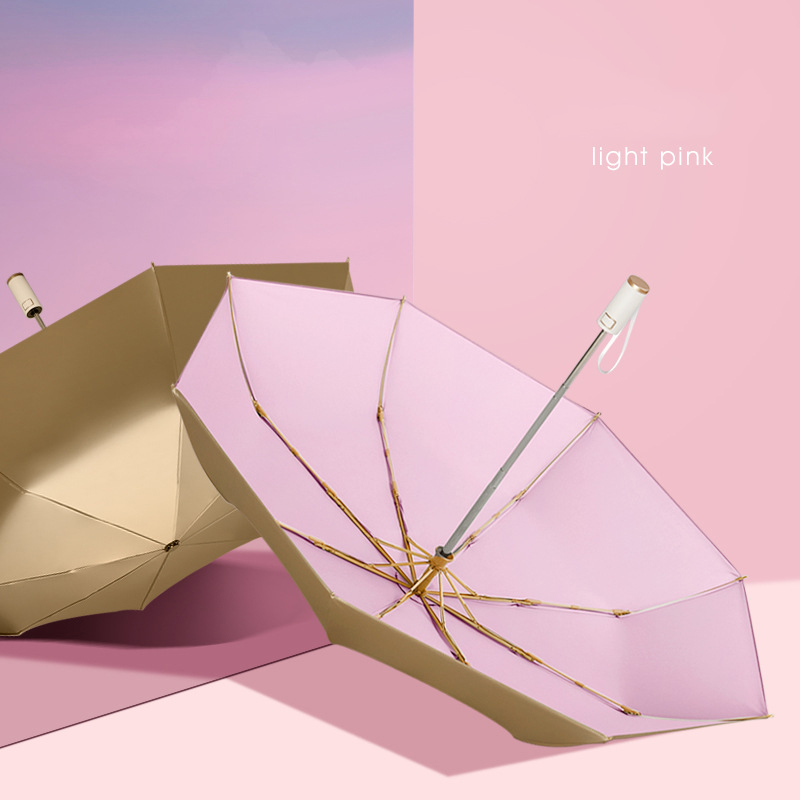 Volautomatische Drievoudige Drievoudige Zakelijke Opvouwbare Paraplu Voor Heren, Gouden Lijm Voor Heren, Doorzichtige Paraplu Voor Twee Doeleinden: Roze