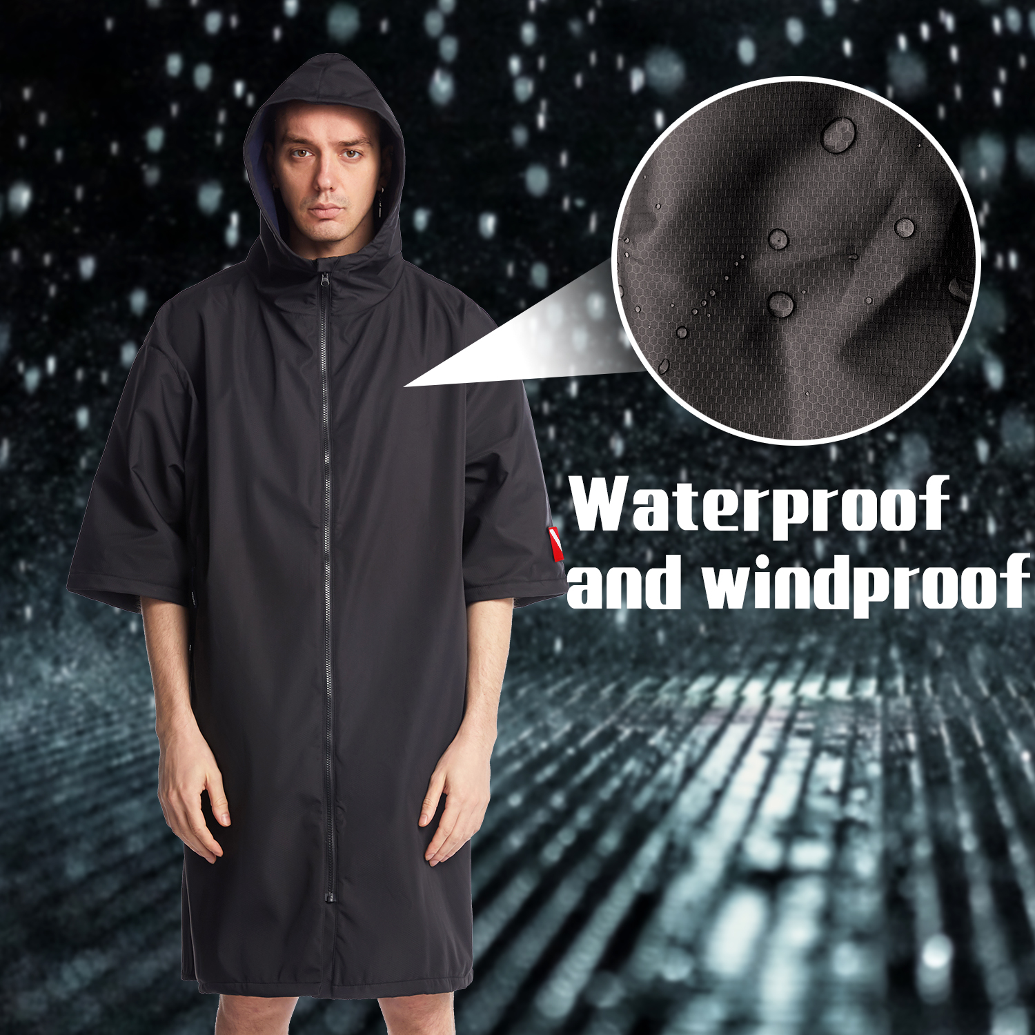 Hiturbo Waterdichte cape met korte mouwen en capuchon Aankleedcape Winddicht Sneldrogend Zwemmen Surfen Klimmen Warme sneldrogende cape