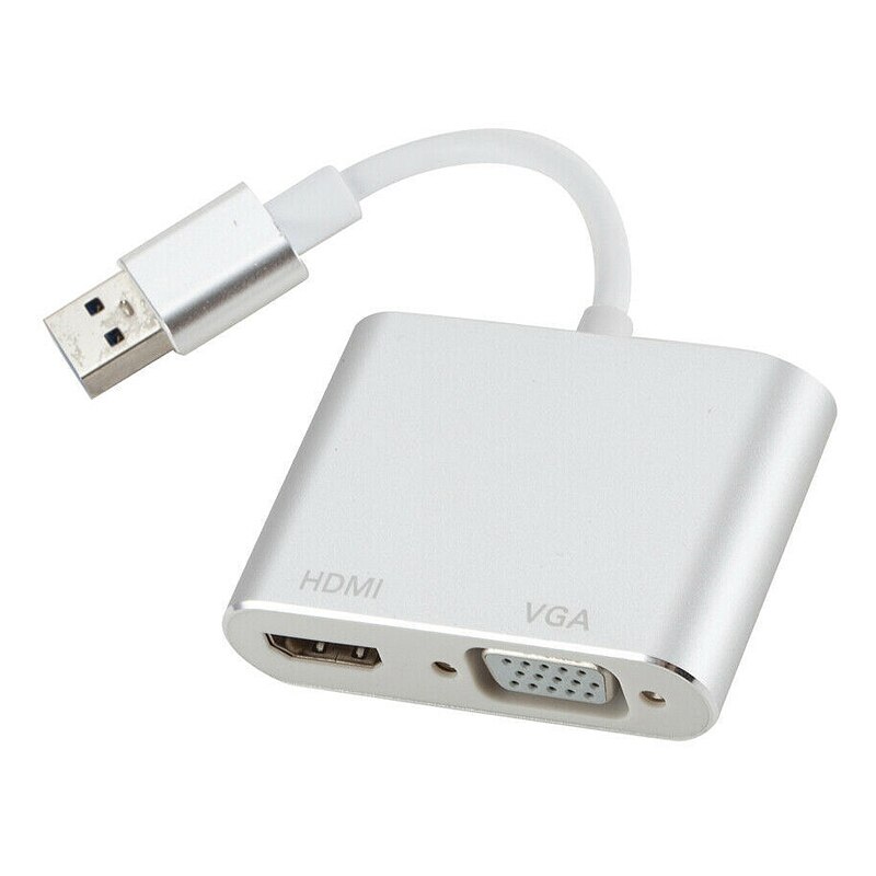 USB 3.0 2.0 to HDMI VGA HD TV Adapter Cable External ie Card Converter Silver