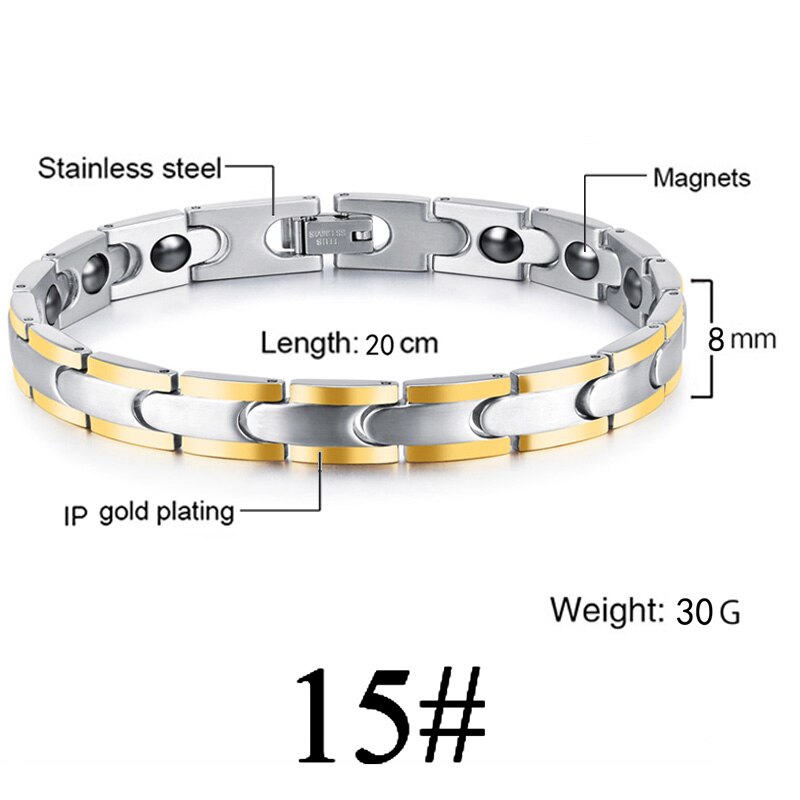 Gold Silber Farbe Magnetische Armbinde Männer Edelstahl Energie Germanium Magnet Gesundheit Frauen Hand Kette Armbänder: 15