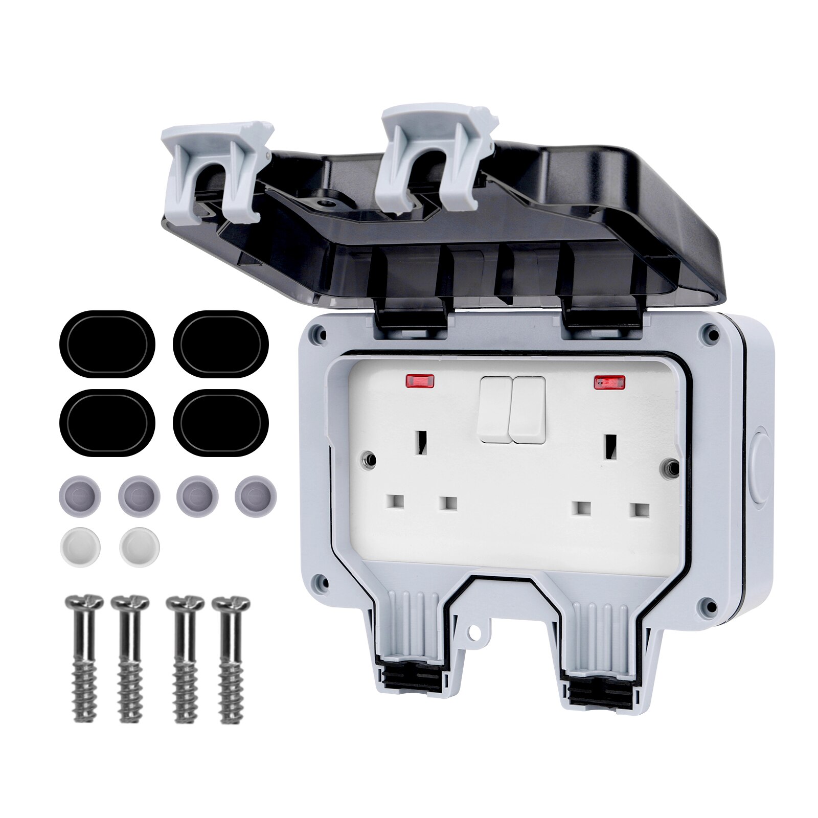 1/2 Gang Outdoor Waterproof Sockets Switch UK Switched IP66 Weatherproof Waterproof Outdoor BOX Wall Socket With Indicator light: 2