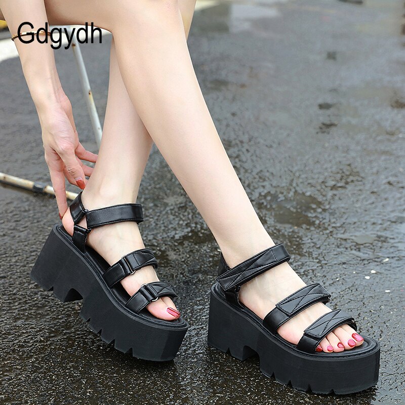 Gdgydh Zomer Nieuws Vrouwen Sandalen Schoenen Open Teen Dikke Platform Hoge Hakken Sandalen Zwarte Vrouwelijke Schoenen Rome Stijl Maat 34-40