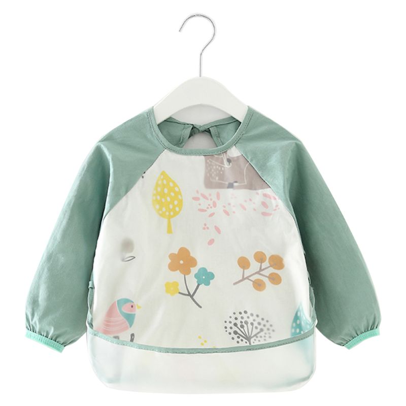 1 Pc Waterdichte Baby Kid Schort Peuter Cartoon Lange Mouwen Art Voeden Bib Burp Doek: Green Deer / S