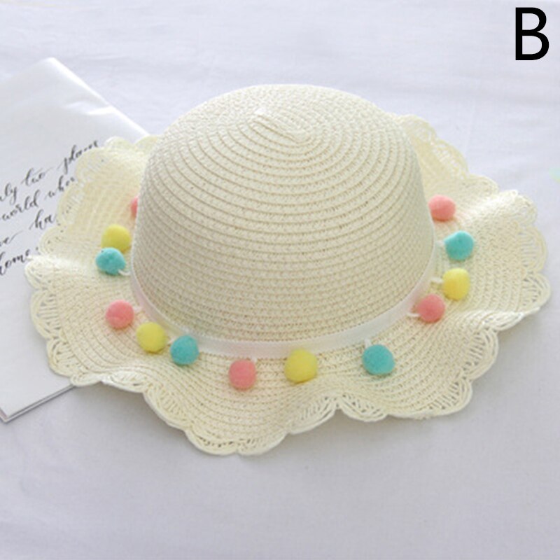 Gorro para el sol niña niños sombrero de paja protector solar de verano linda princesa niñas hecho a mano playa sombreros mujer pescador Cap: B