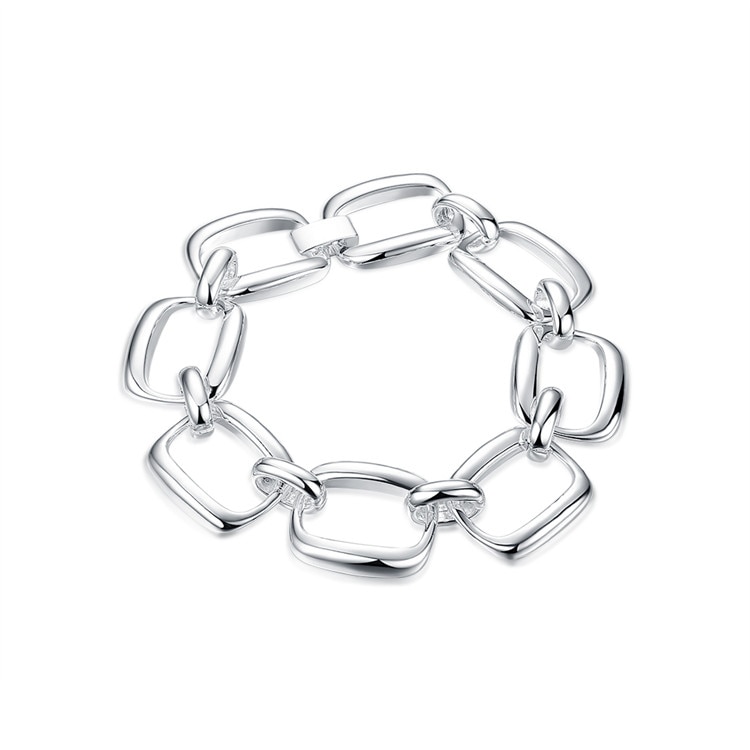 Zilver 925 Sieraden Chain Link Armband voor Vrouwen Mode Vierkante Bangle Armband Femme Polsband Bijoux Kostuum Sieraden Bijoux