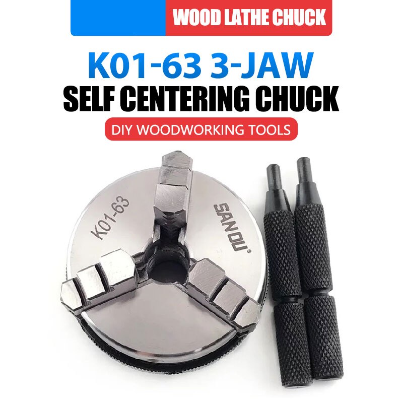 Steel 3 or 4 Jaws Wood Lathe Chuck Metal Woodworking Tools 50mm/ 63mm Self-centering DIY Wood Lathe Chuck: K01-63
