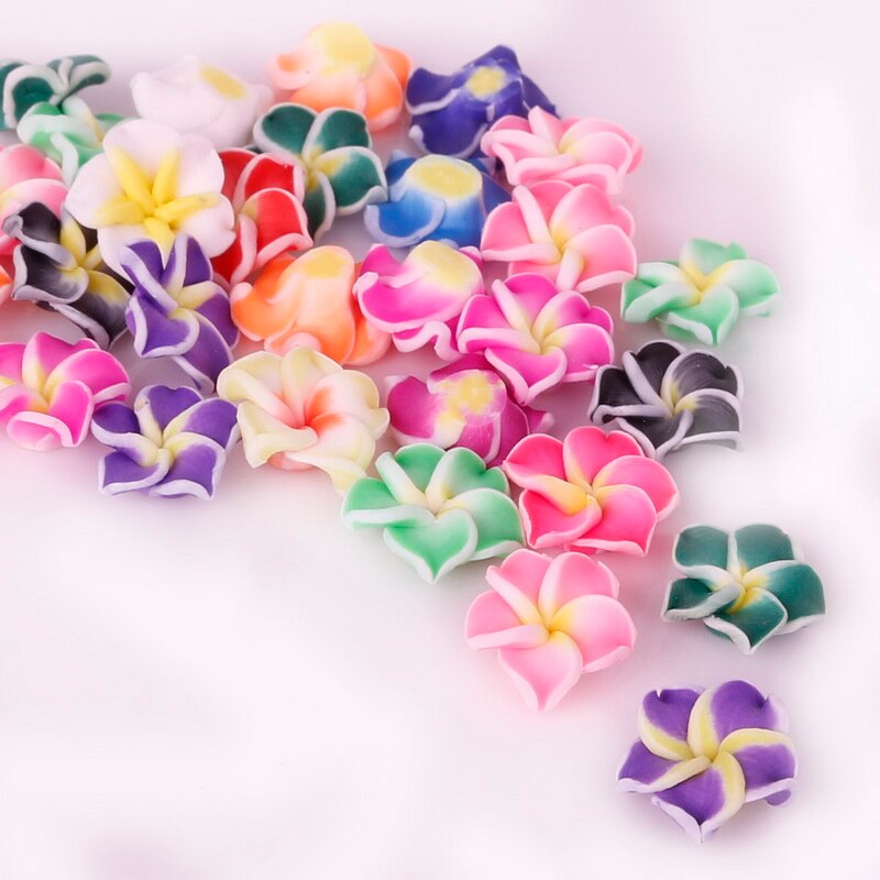 Lovly 10 stk/parti blandingsfarver keramiske blomster perler polymer ler flad rygperler til smykker diy tilbehør