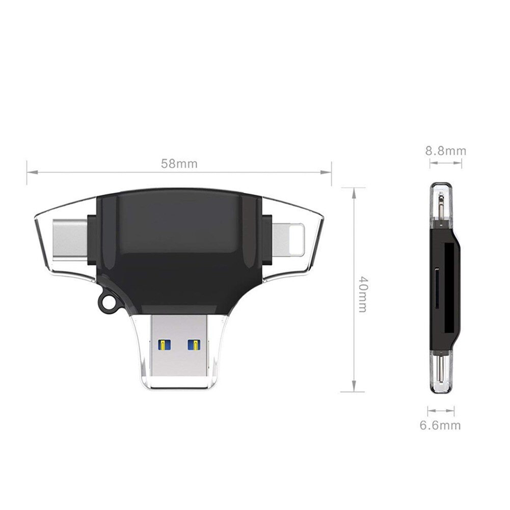 Adaptador 4 em 1 usb tipo c leitor de cartão tf para ios android