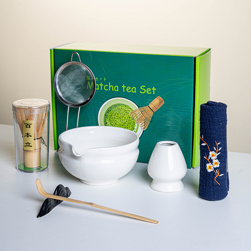 Ensemble Matcha japonais fait à la main, bol à encoche facile à nettoyer, fouet en bambou, cuillère à café, ensembles à thé, outils de préparation du thé, accessoires, 4 à 8 pièces/ensemble: Ivoire