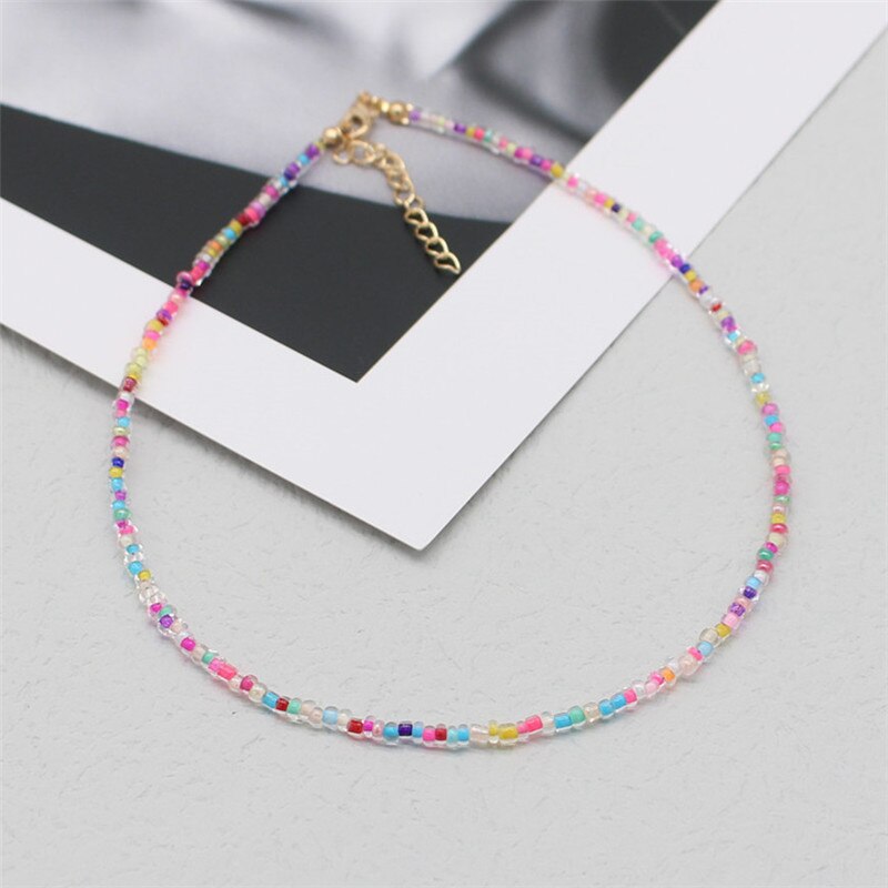 Simple Seed Beads Strand Choker Women String Beaded Short Bohemia Clavicle Jewelry Necklace: 20