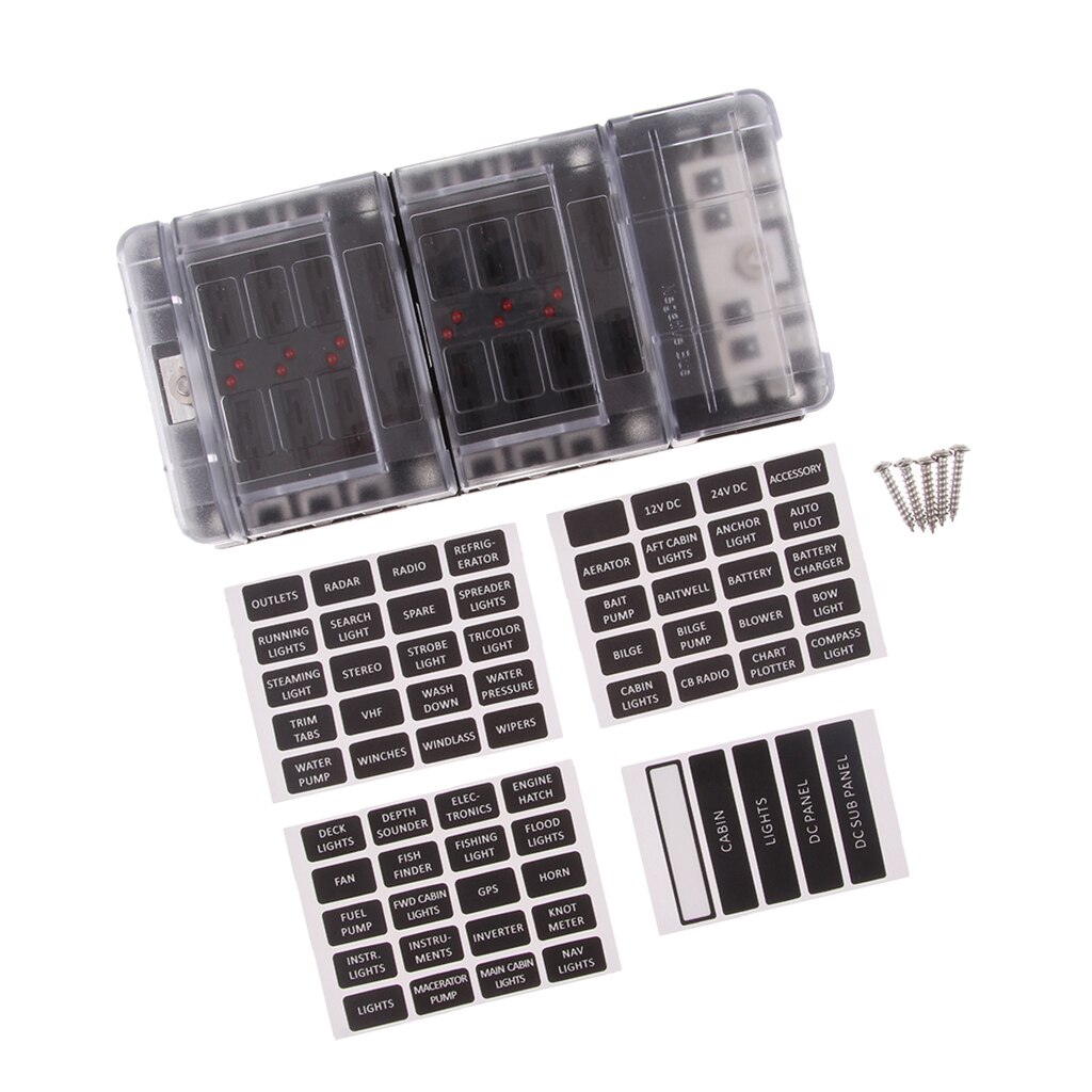 Marine Boat/RV ATO/ATC ST Blade Fuse Block/Circuit Panel 12 Gang