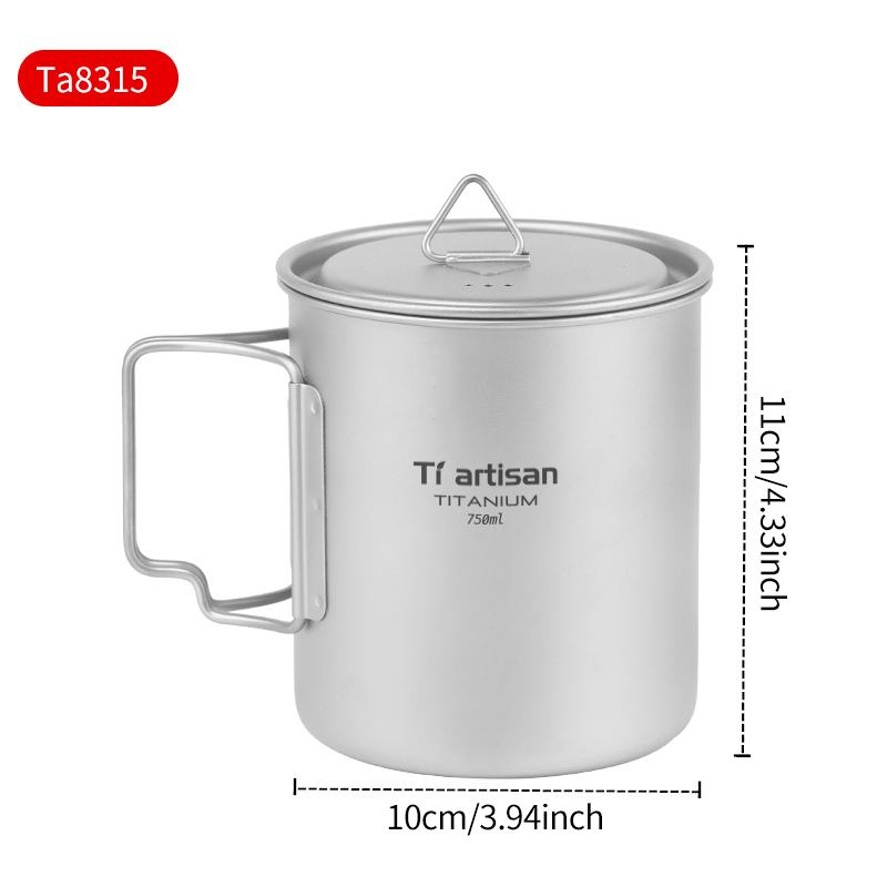 Tiartisan 350 ml 750 ml Tatinium-Tasse, Wandergeschirr, faltbarer Griff, Kaffeetassen mit Deckel, leichte, gefrostete Tassen: Lila