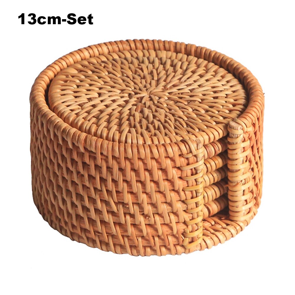 1 Pc Natuurlijke Rotan Onderzetters Placemats Keuken Placemats Ronde Isolatie Kom Pad Tafel Padding Cup Mat Handgemaakte Rotan Coaster: 13cm-SET