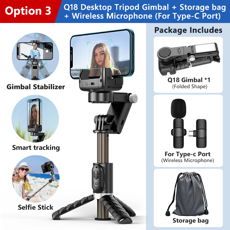 360 Rotation Following Shooting Mode Gimbal Stabilizer Selfie Stick Tripod Gimbal For iPhone Phone Smartphone Live Photography: Bundle 3