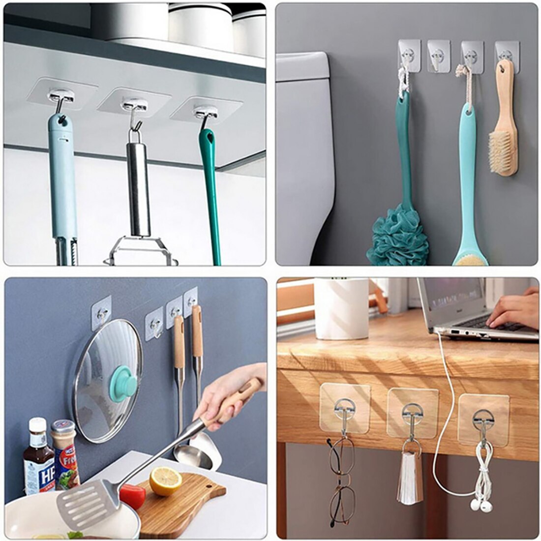 20/10 Pcs Hooks Transparent Adhesive Door Wall Hangers Strong Self Hooks Suction Rack Cup Sucker Heavy Load For Kitchen Bathroom