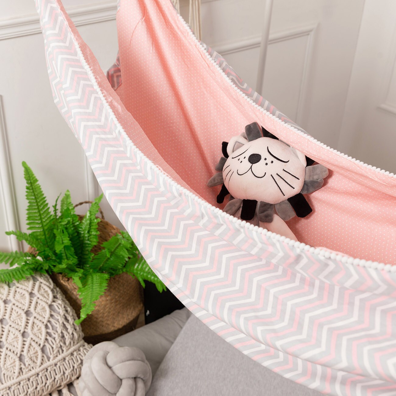 Amaca per bambini per presepe INS Pom Pom pizzo cesto per culla appeso per interni all&#39;aperto per bambini altalene da viaggio decorazione per la camera dei bambini: pink